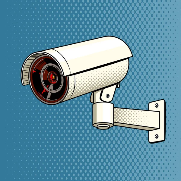 Surveillance Camera on the wall pop art vector — Stock Vector