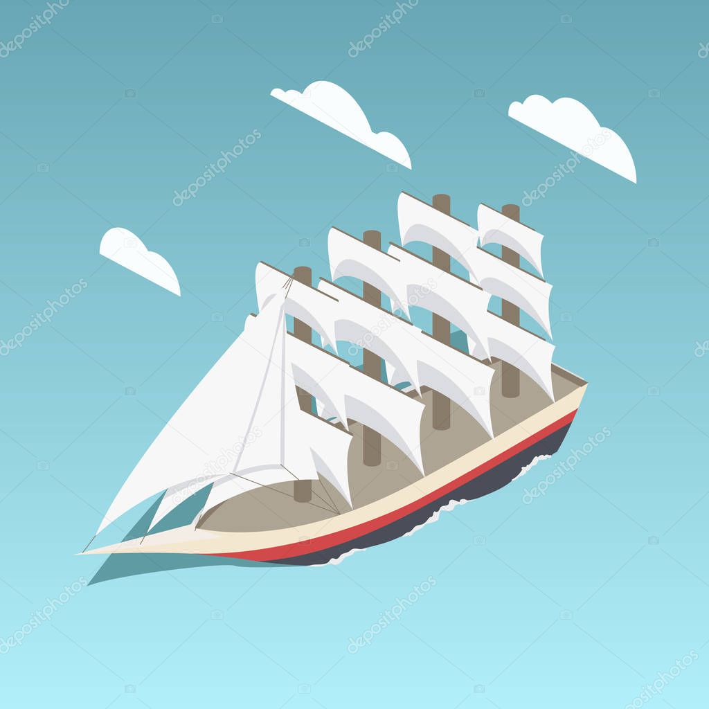 Vintage sailing ship isometric vector illustration