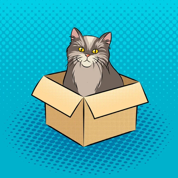 Ilustración de vector de arte pop gato en caja — Vector de stock