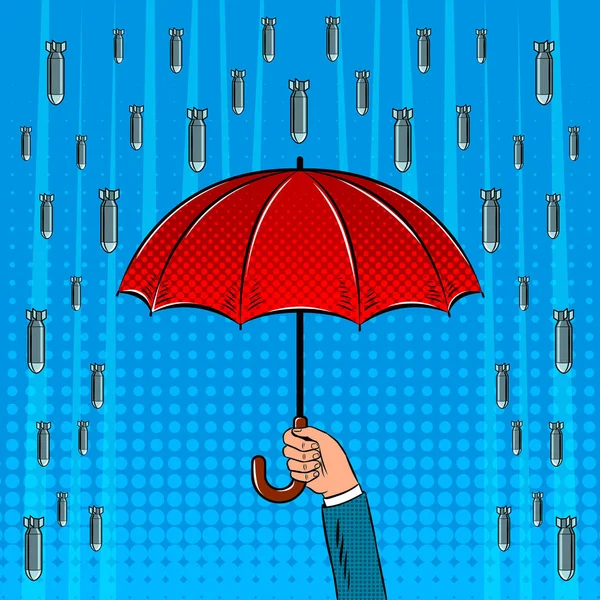 Bomb rain and umbrella pop art vector illustration — Stock Vector