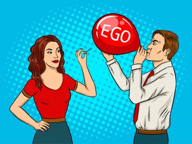 Kadın delip balon ile iğne pop sanat vektör