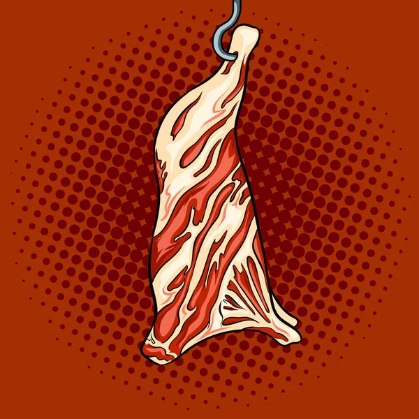 Carne de vaca en gancho arte pop vector ilustración — Vector de stock