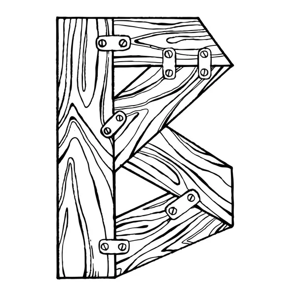 Letra de madera B grabado vector ilustración — Vector de stock