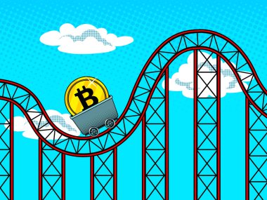 Bitcoin dalgalanmaları pop art vektör çizim