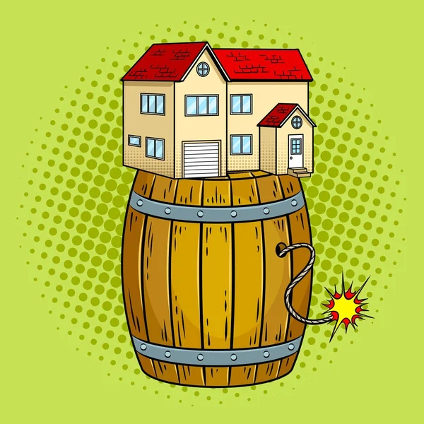 Casa en polvo barril pop arte vector ilustración — Vector de stock