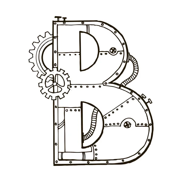 Carta mecánica B grabado vector ilustración — Vector de stock