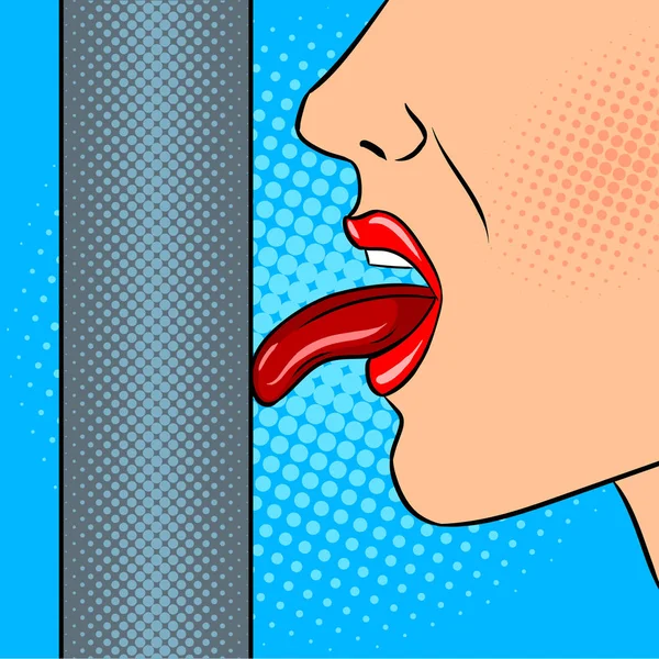 舌头粘冻结到金属管波普艺术矢量 — 图库矢量图片