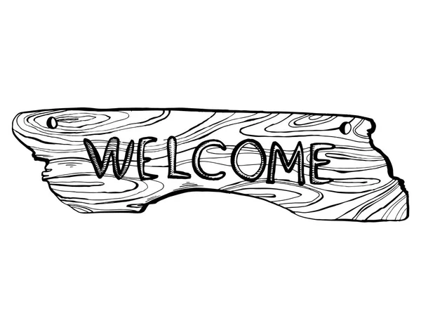 Placa de bienvenida de madera grabado vector ilustración — Vector de stock