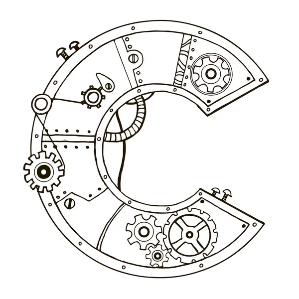 Carta mecânica C gravura vetor ilustração — Vetor de Stock
