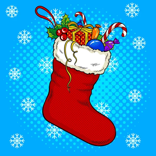 Christmas stocking pop art vector illustration — Stock Vector