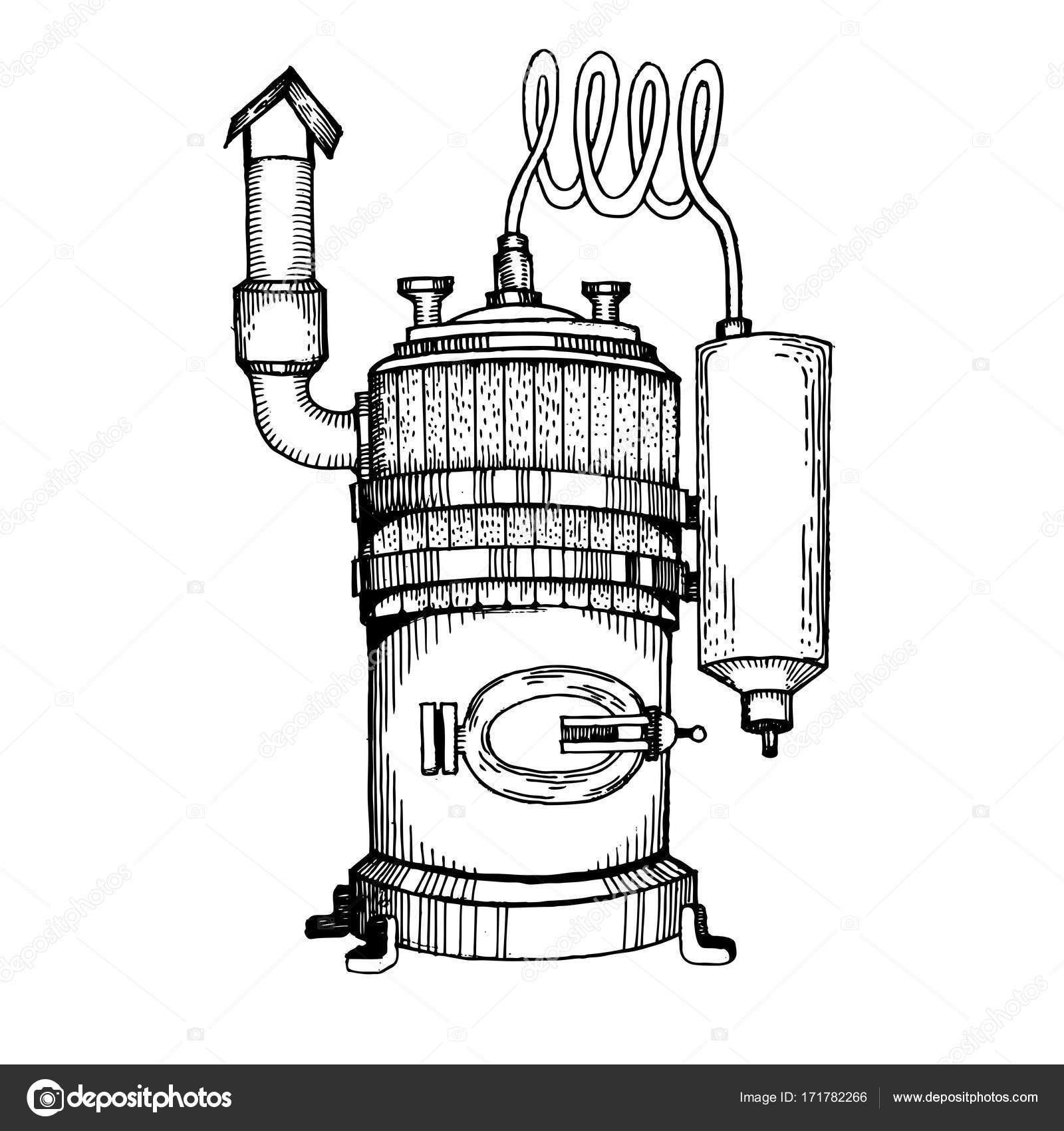 Old mechanic sewing machine sketch engraving vector illustration. Scratch  board style imitation. Black and white hand drawn image. Stock Vector