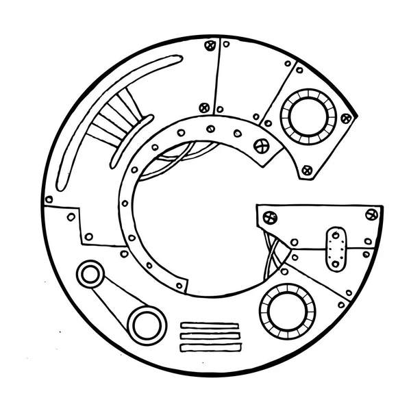 Mekaniska bokstaven G gravyr vektorillustration — Stock vektor