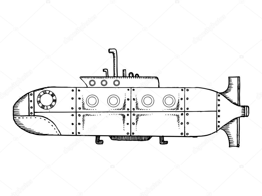 Old submarine pop art vector illustration