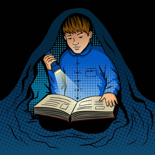 Ребенок читает книги по ночам — стоковый вектор