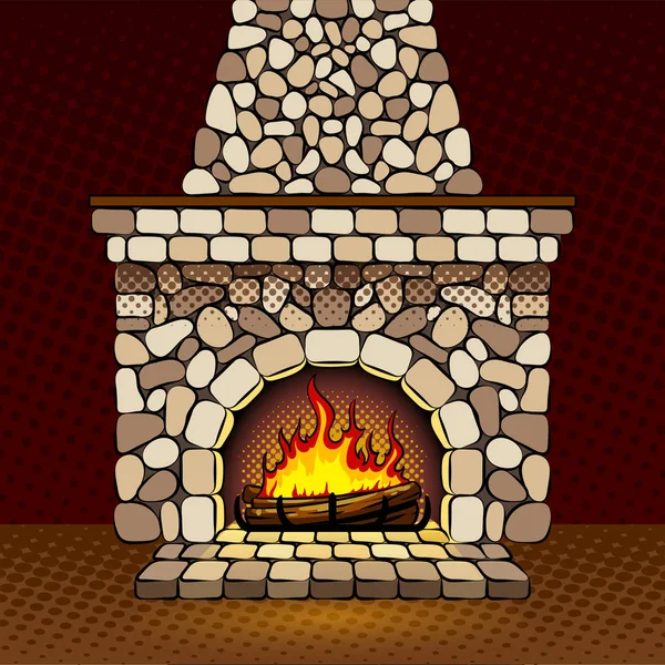 Fireplace at home pop art vector illustration — Stock Vector