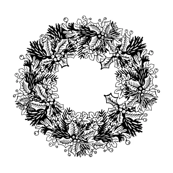 Illustration vectorielle de gravure de couronne de Noël — Image vectorielle