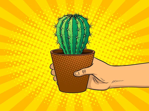Hand med cactus popkonst vektorillustration — Stock vektor