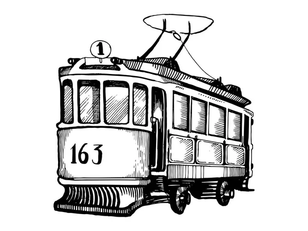 Ilustración de vectores de grabado de tranvía vintage — Vector de stock