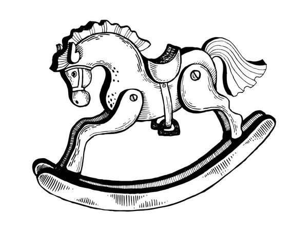 Rocking caballo juguete grabado vector ilustración — Vector de stock