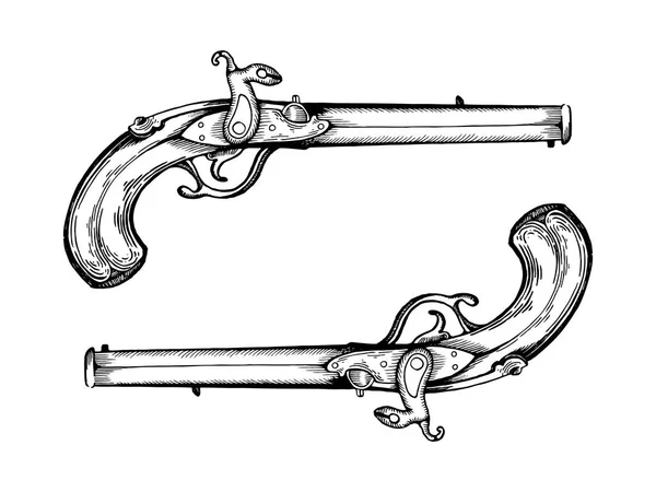 Векторная иллюстрация винтажных пистолетов — стоковый вектор