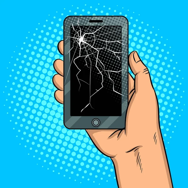 Akıllı telefon ve kırık ekran pop sanat vektör