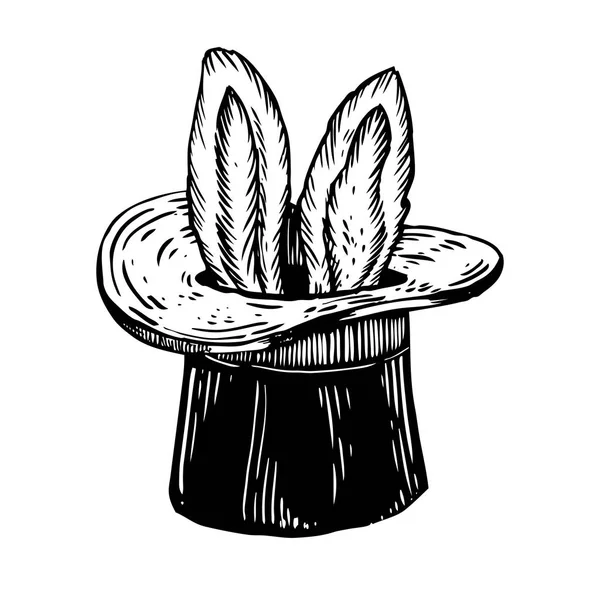 Oreilles de lapin en chapeau magicien gravure vecteur — Image vectorielle