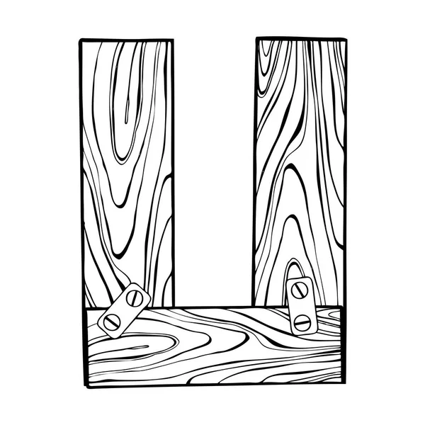 Letra de madera U grabado vector ilustración — Vector de stock
