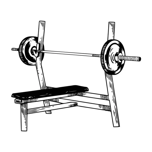 Sport uitrusting Bank barbell gravure vector — Stockvector