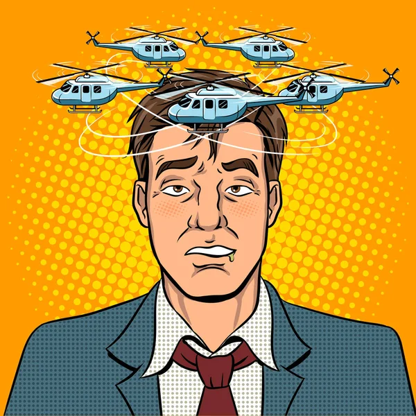 Hombre borracho con helicópteros pop art vector — Archivo Imágenes Vectoriales