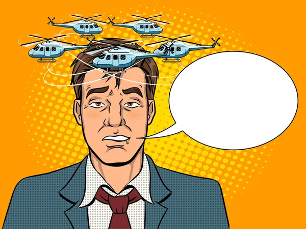 Dronken man met helikopters popart vector — Stockvector