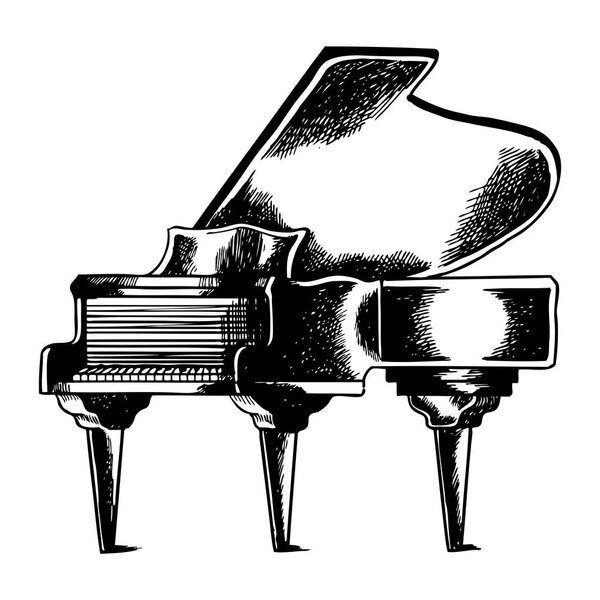 Grand piano engraving vector illustration