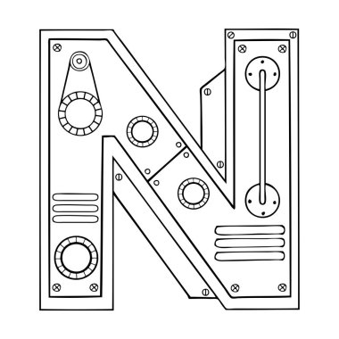 Mekanik harf N oyma vektör çizim