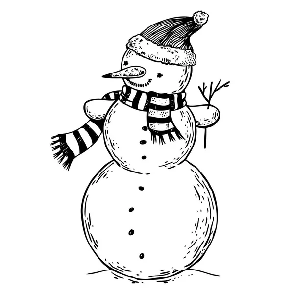 Illustration vectorielle de gravure bonhomme de neige — Image vectorielle
