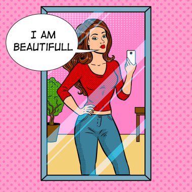 Kız selfie ayna pop sanat vektör yapıyor