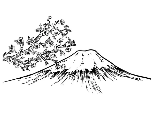 富士山日本桜彫刻ベクトル — ストックベクタ