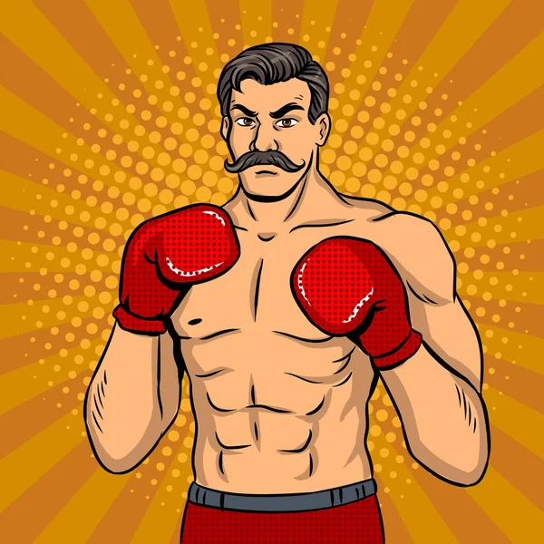Boxeador Vintage luchador con bigote arte pop vector — Archivo Imágenes Vectoriales