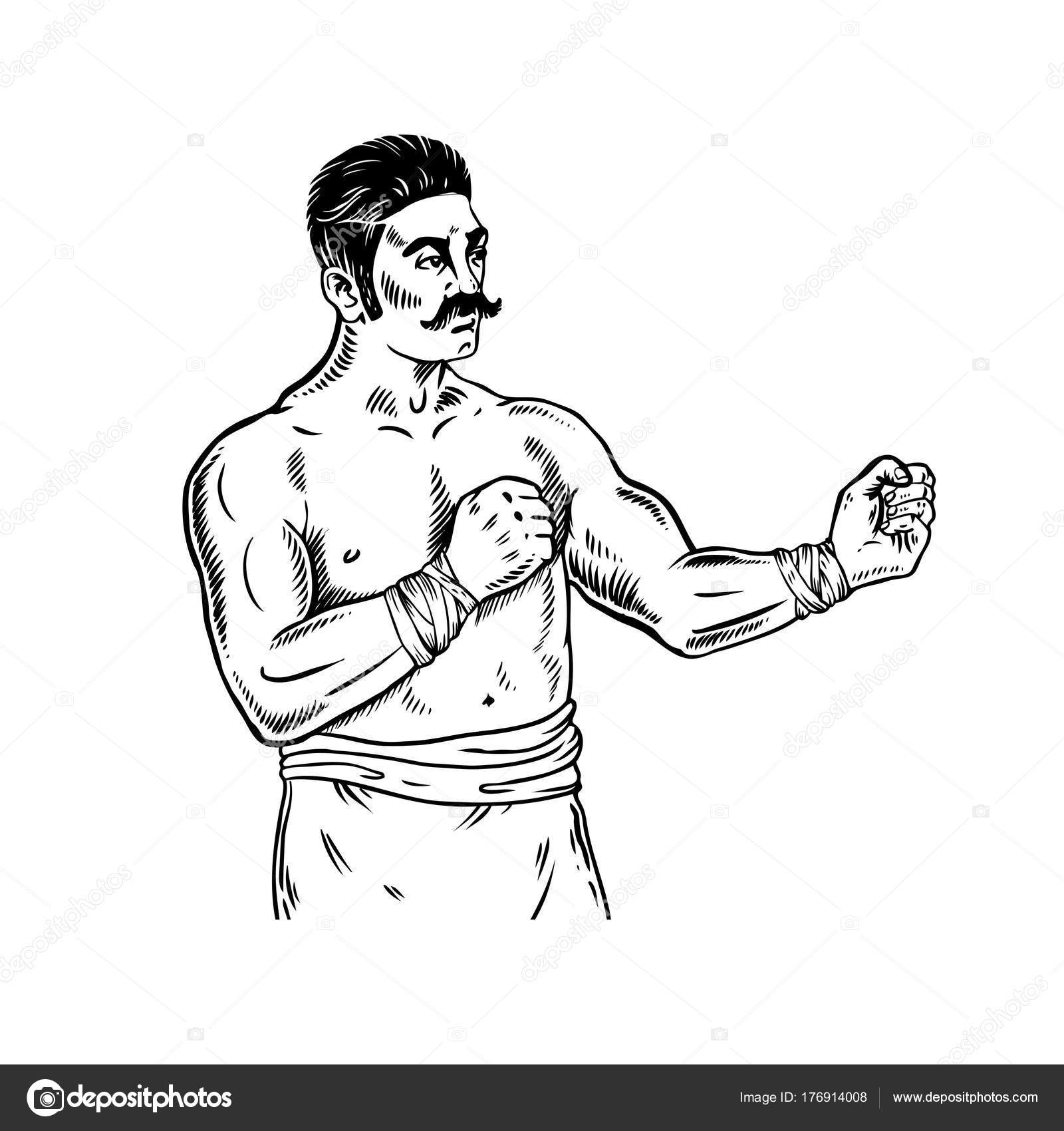 Vintage boxer engraving vector illustration Stock Vector by