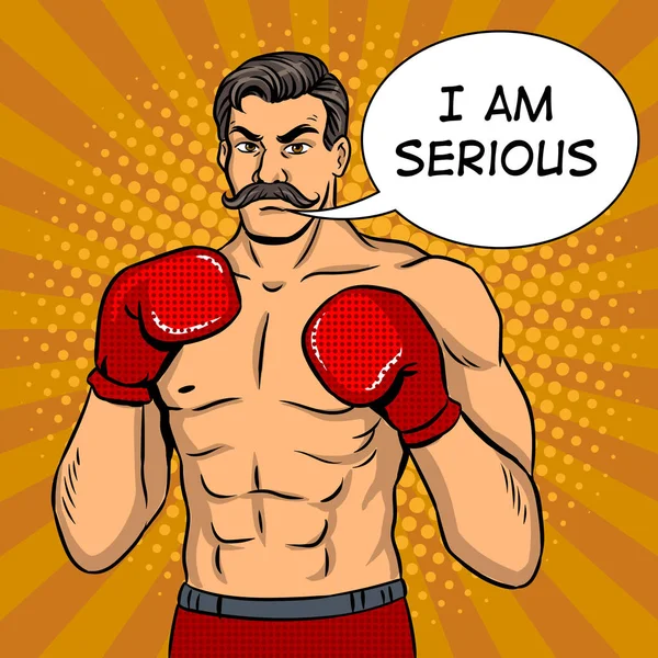 Boxeur vintage combattant avec moustache pop art vecteur — Image vectorielle