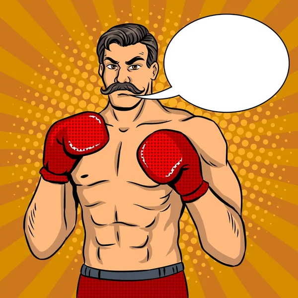 Boxeador Vintage luchador con bigote arte pop vector — Archivo Imágenes Vectoriales