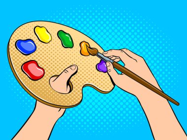 Palet boya sanatçı eller pop sanat vektör