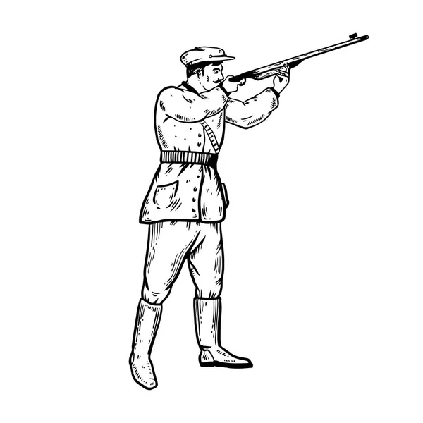 Hunter com rifle gravura vetor ilustração —  Vetores de Stock