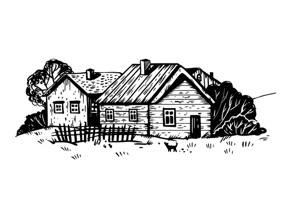 Paesaggio rurale incisione vettoriale illustrazione — Vettoriale Stock