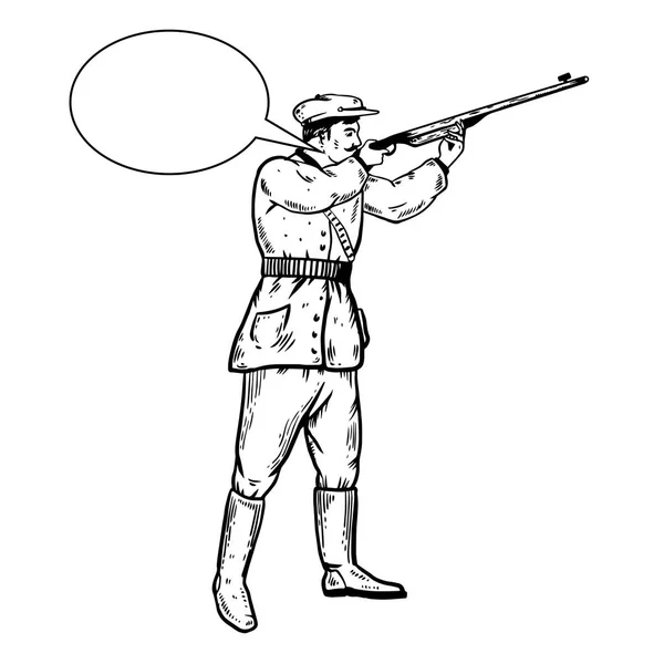 Hunter com rifle gravura vetor ilustração — Vetor de Stock