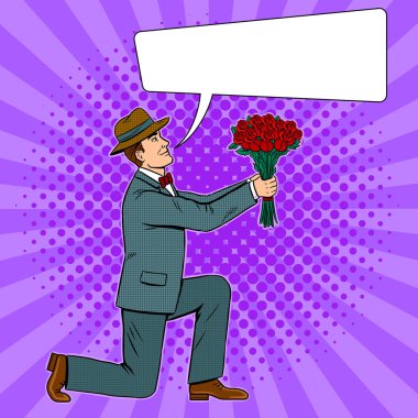 Erkek çiçekler buket pop sanat vektör verir