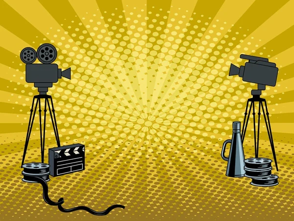 Escenario cámaras de cine pop arte vector ilustración — Vector de stock