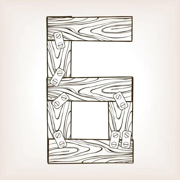 Número de madera 6 grabado vector ilustración — Vector de stock