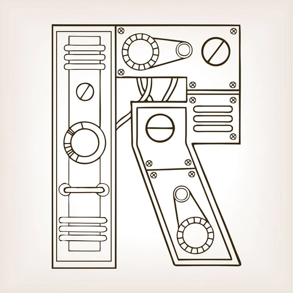 Illustration vectorielle de gravure mécanique lettre R — Image vectorielle