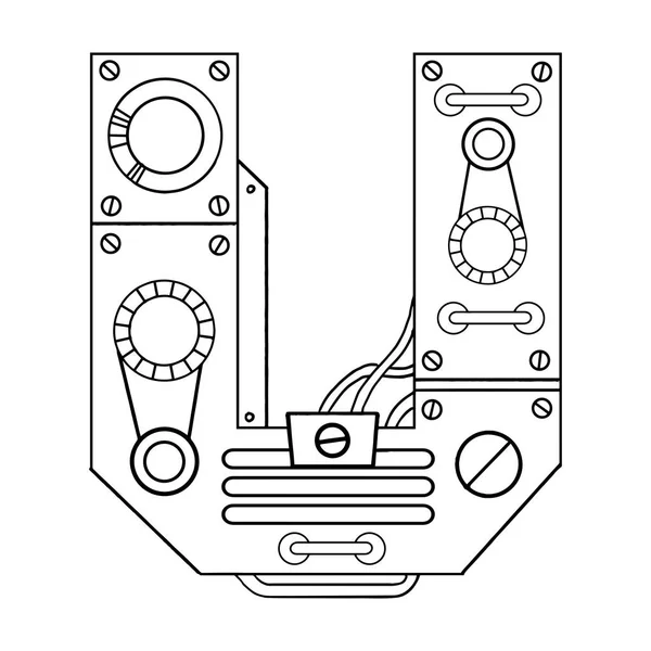 Carta mecánica U grabado vector ilustración — Vector de stock