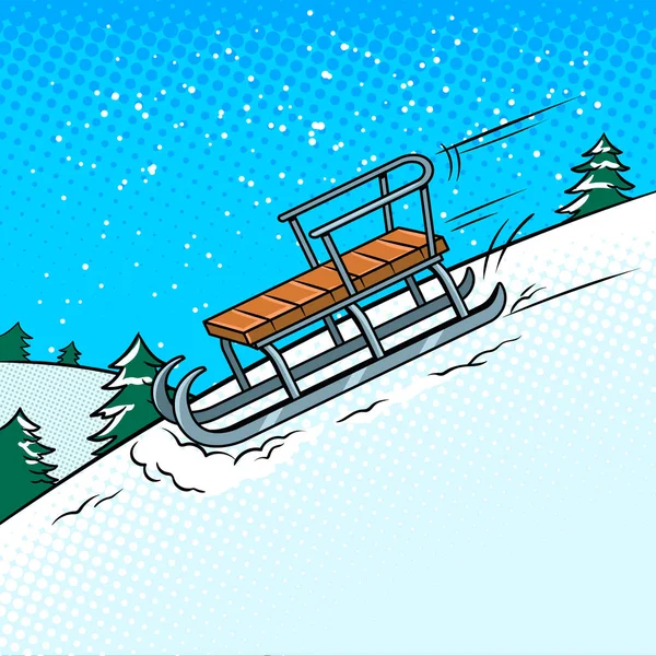 Sledge slide down hill pop arte vetor ilustração — Vetor de Stock