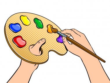 Palet boya sanatçı eller pop sanat vektör